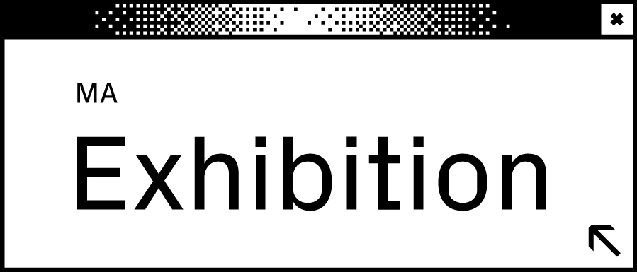 Weißes Browserfenster mit Wort Exhibition in der Mitte