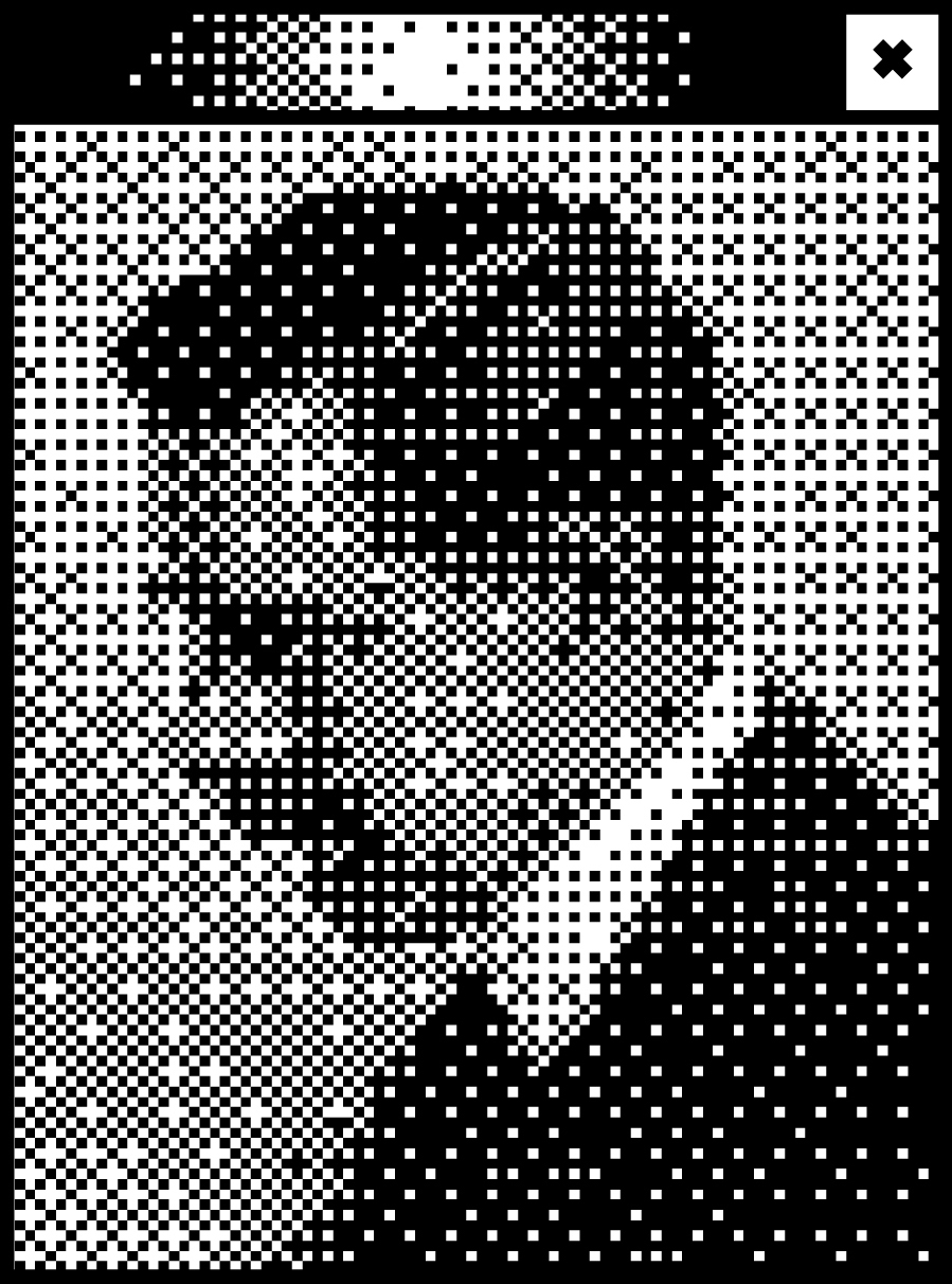Schwarzes Browserfenster mit Pixelgrafik von Peter Behrens