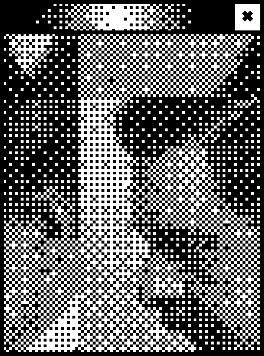 Schwarzes Browserfenster mit Pixelgrafik von Peter Behrens